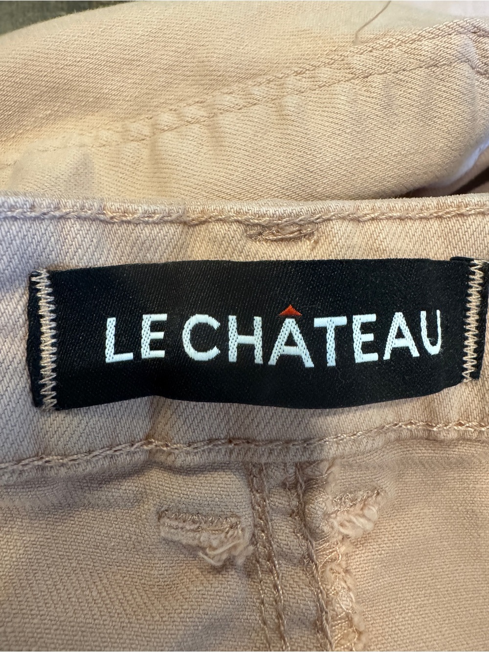 Le Château High Waist Patch Pocket Utility Jeans in Dusty Pink | Raw Hem - Picture 10 of 11